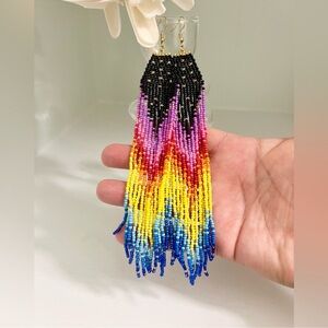 Long Rainbow Starry Night Beaded Earrings